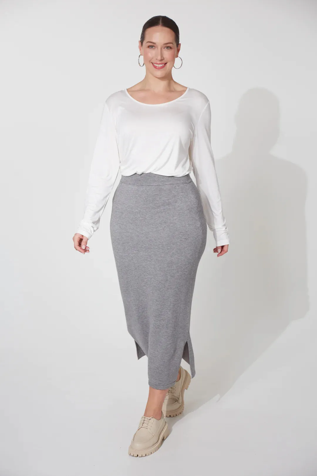 Gray Haven Nikolai Ribbed Knit Midi Skirt