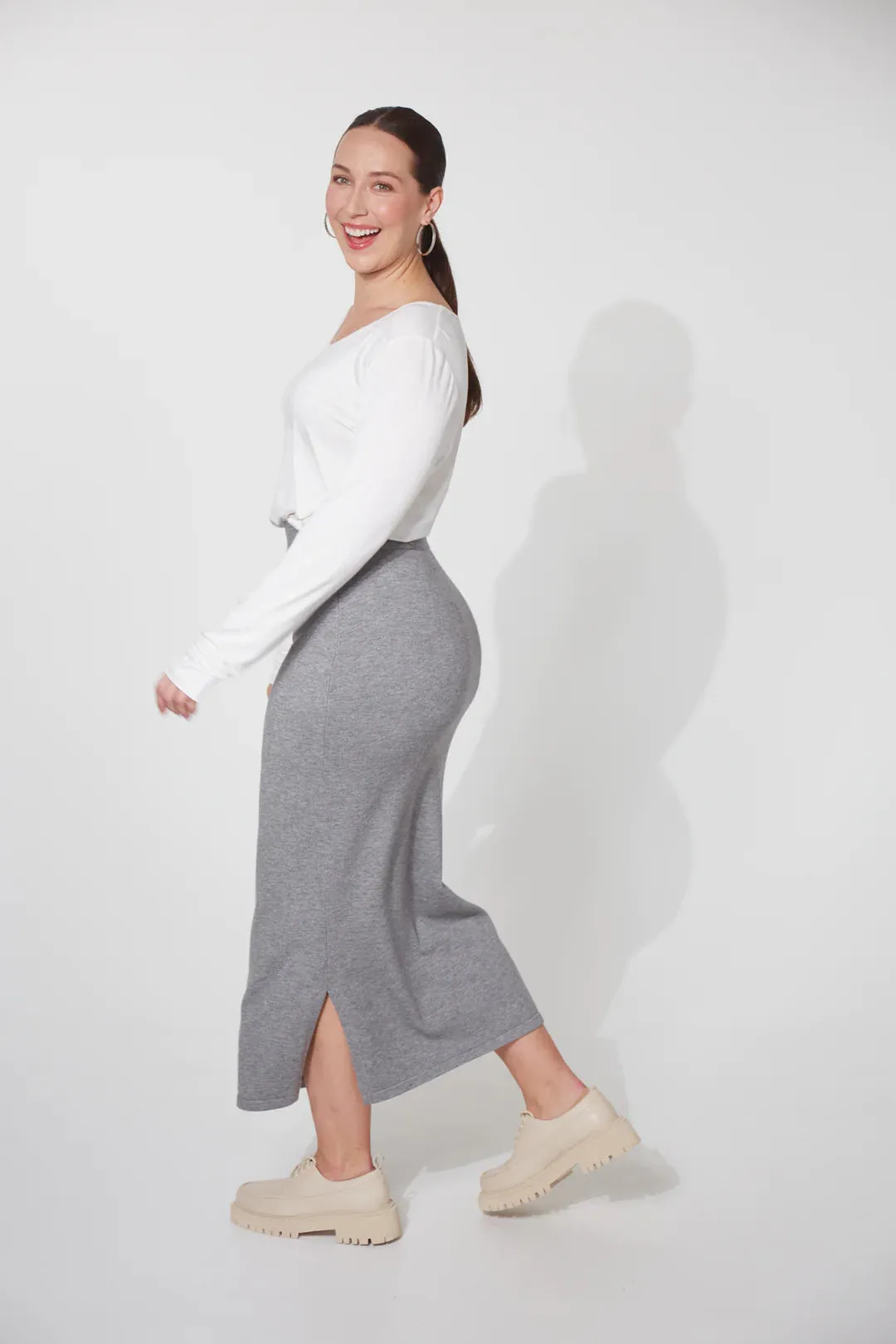 Gray Haven Nikolai Ribbed Knit Midi Skirt