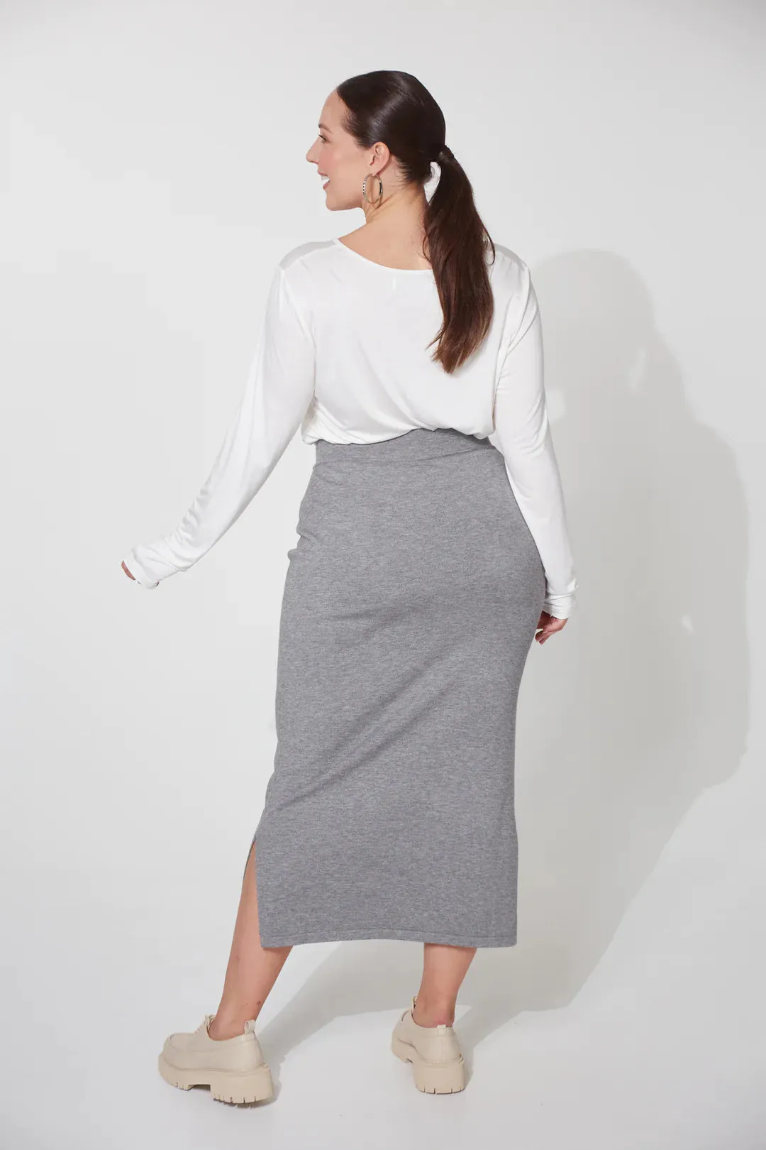 Gray Haven Nikolai Ribbed Knit Midi Skirt