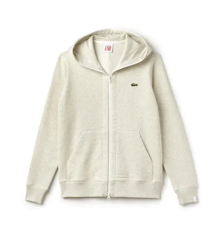 LACOSTE LIVE HOODED ZIPPERED COTTON UNISEX SWEATSHIRT PIGEON GREY