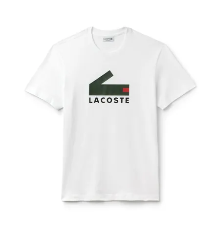 LACOSTE MEN'S CREW NECK GRAPHIC CROCODILE BRANDING COTTON JERSEY T-SHIRT WHT