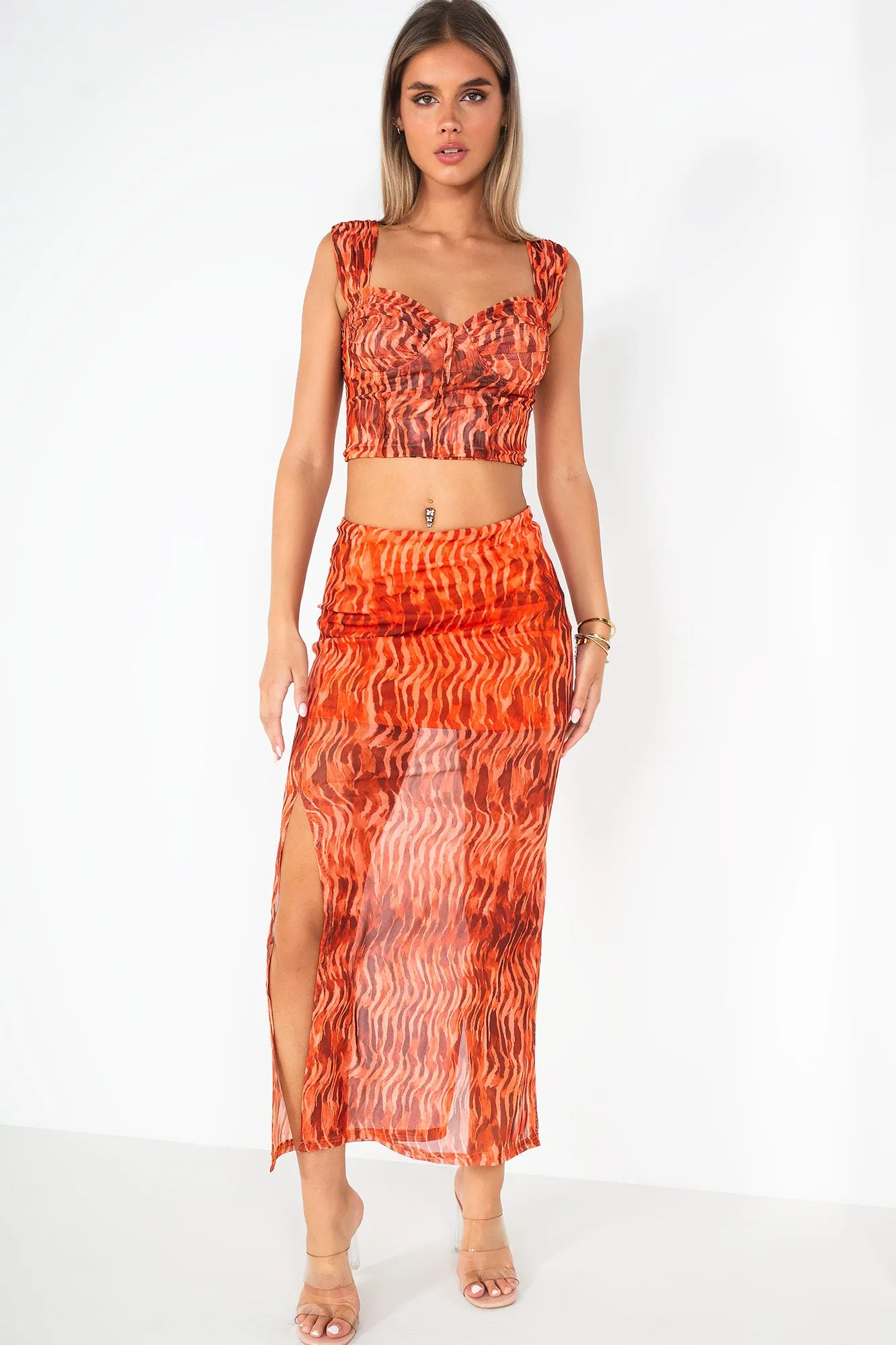 Leondra Orange Print Skirt