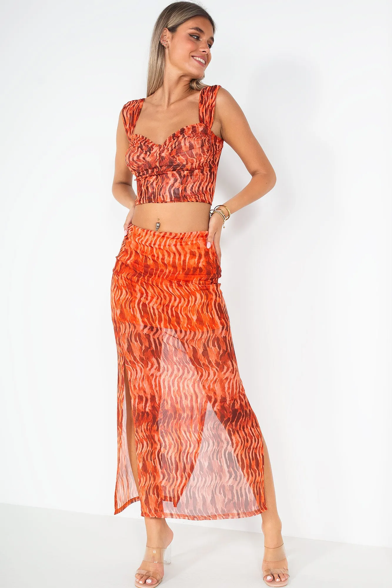 Leondra Orange Print Skirt