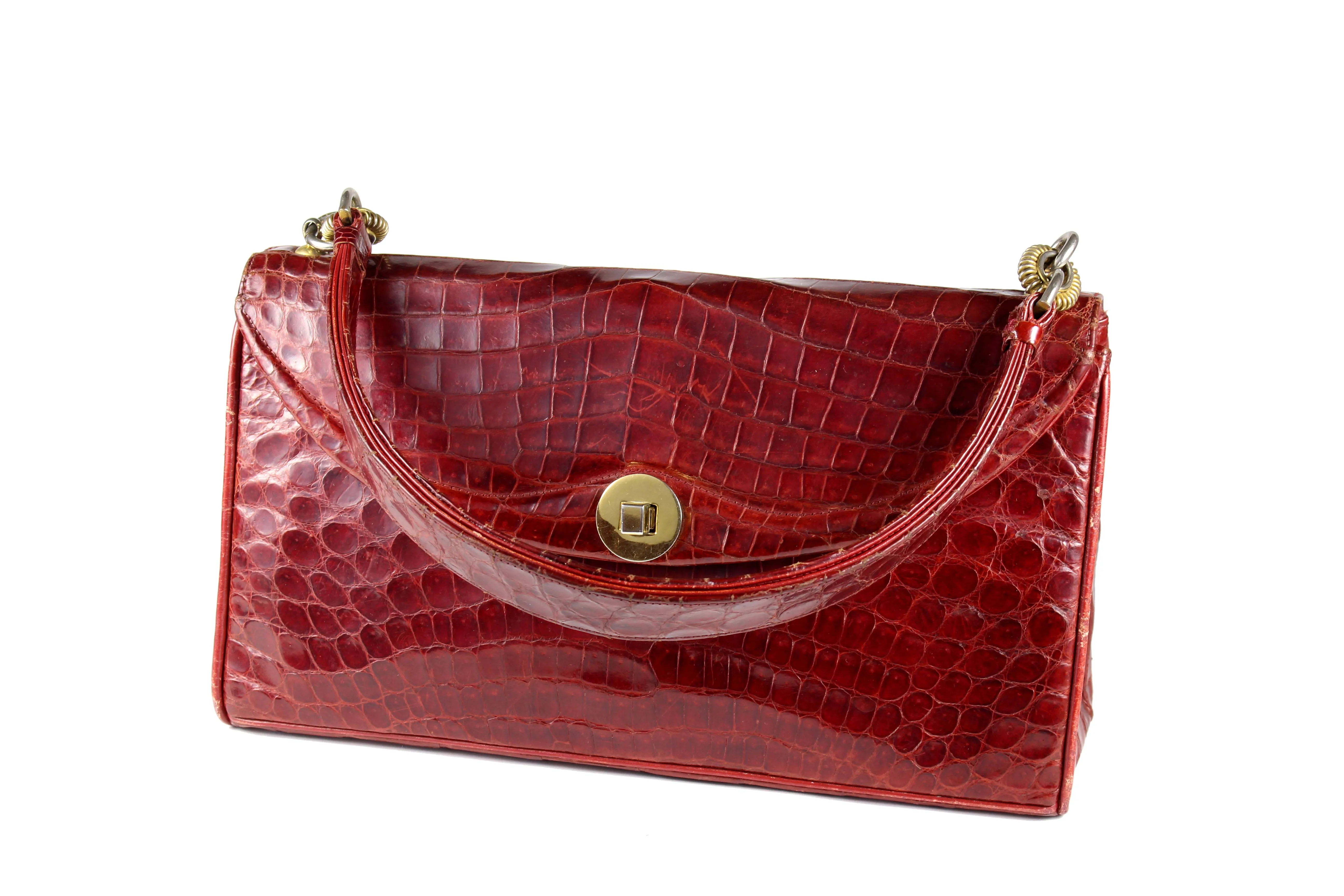 LOEWE ruby red baby crocodile skin handbag