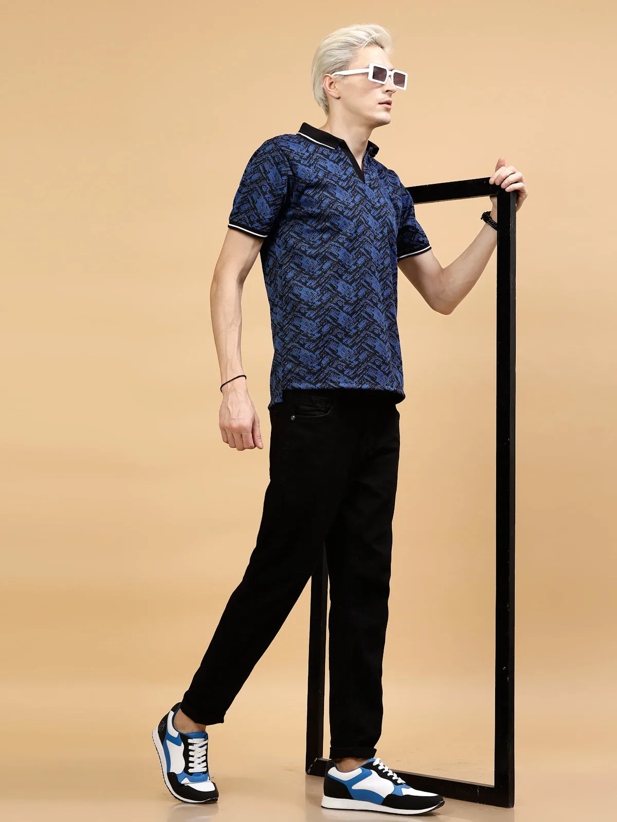 Men's Abstract Jacquard Polo High-Low T-Shirt