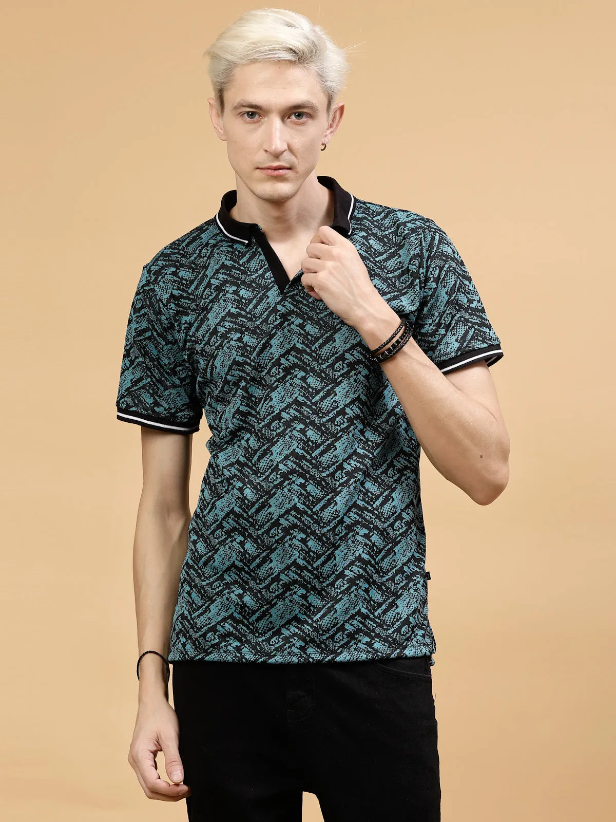 Men's Abstract Jacquard Polo High-Low T-Shirt