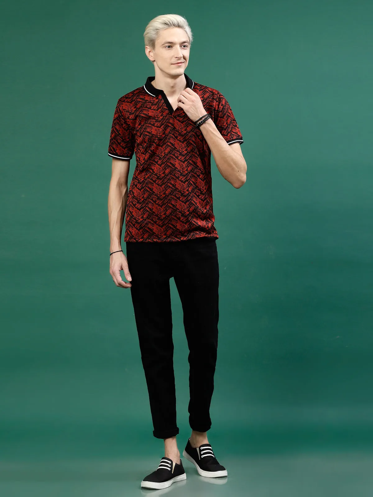 Men's Abstract Jacquard Polo High-Low T-Shirt