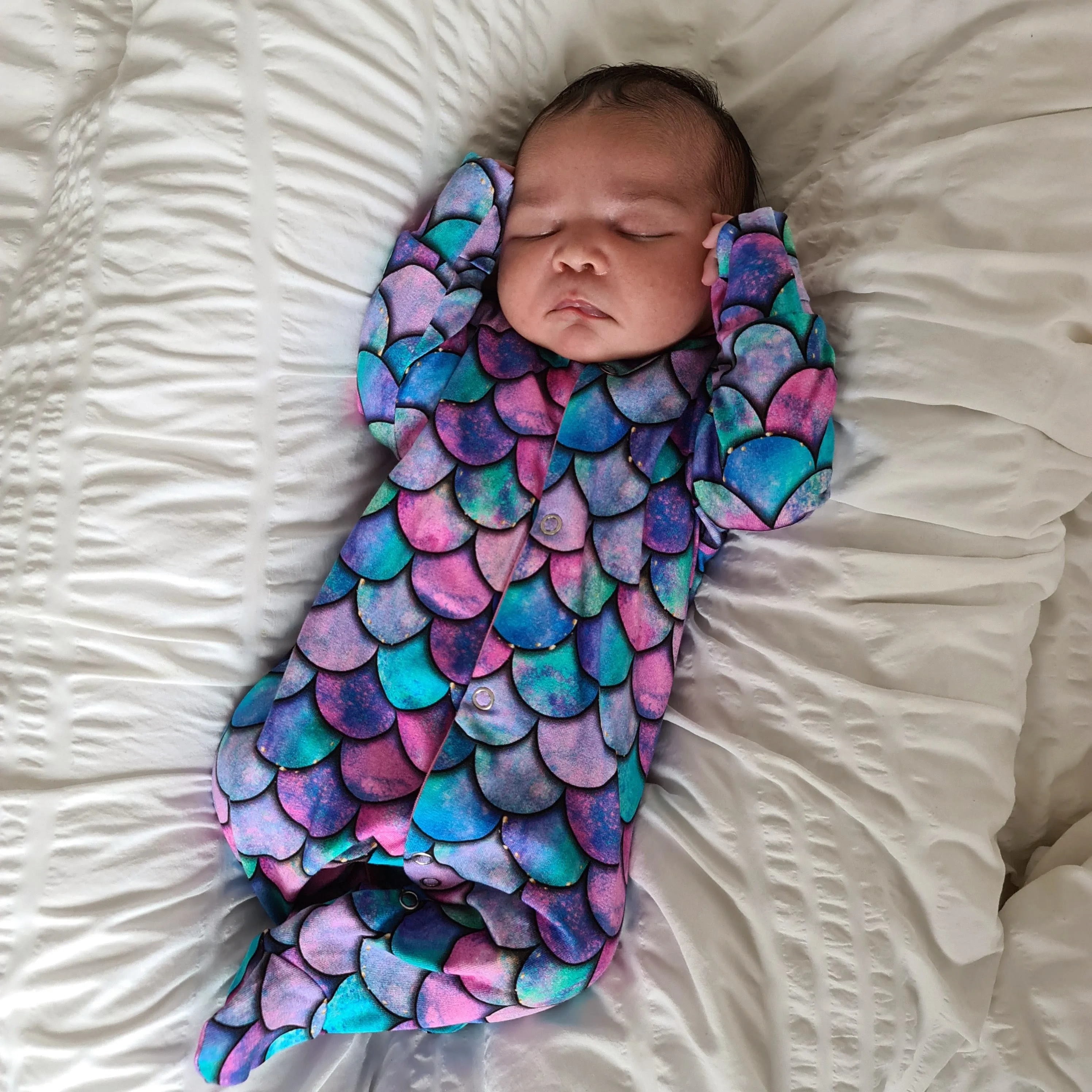 Mermaid print cotton sleepsuit