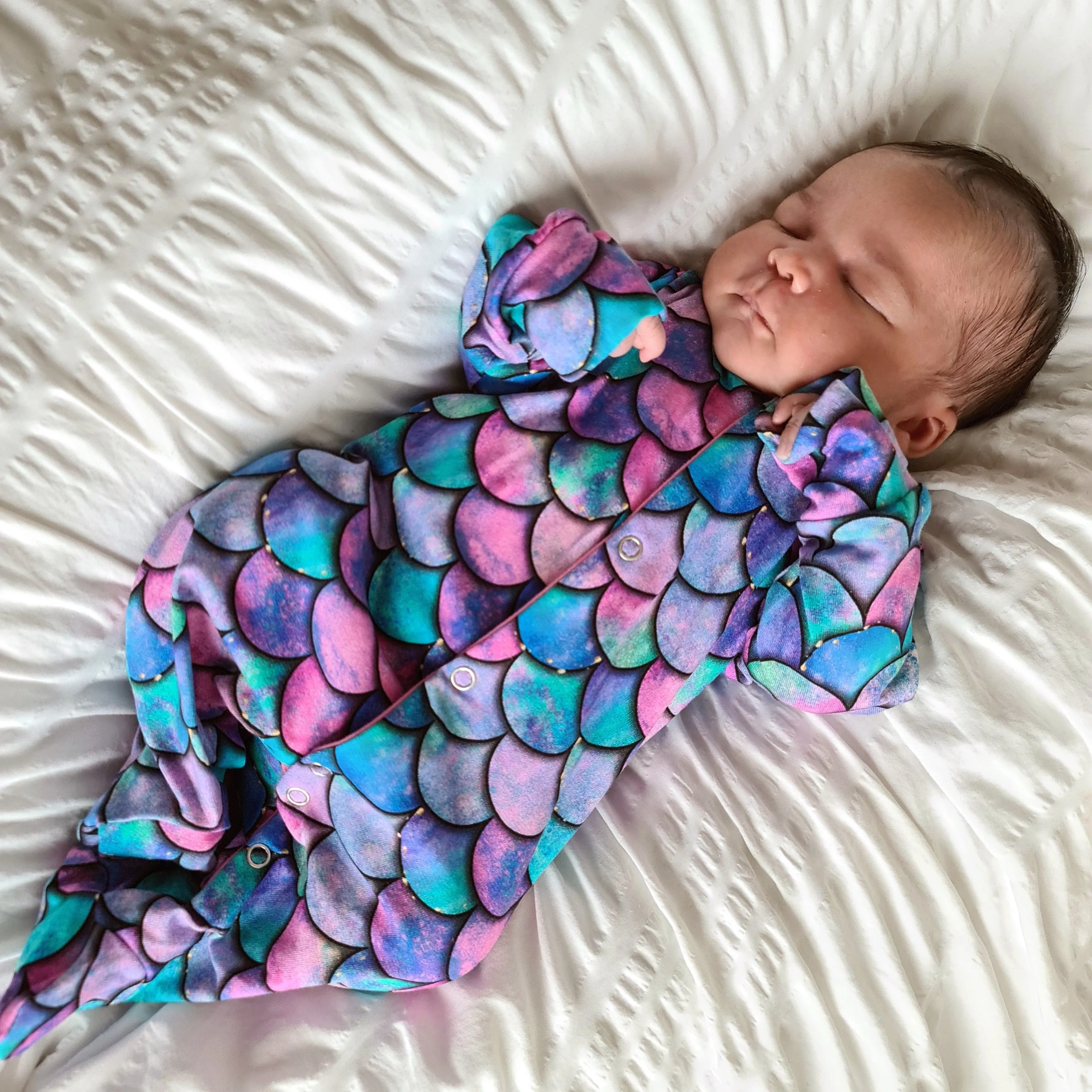 Mermaid print cotton sleepsuit