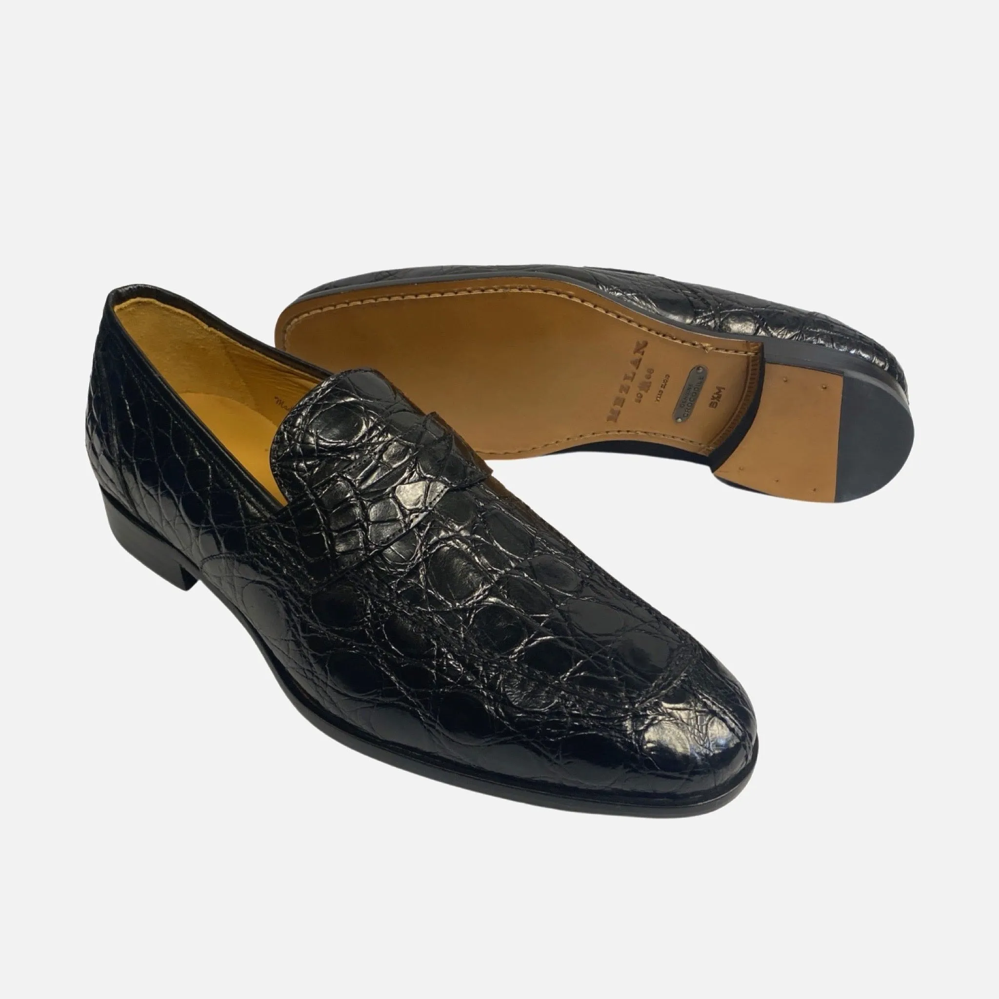 Mezlan Black Genuine Crocodile Penny Loafer - (Style 4993-C)