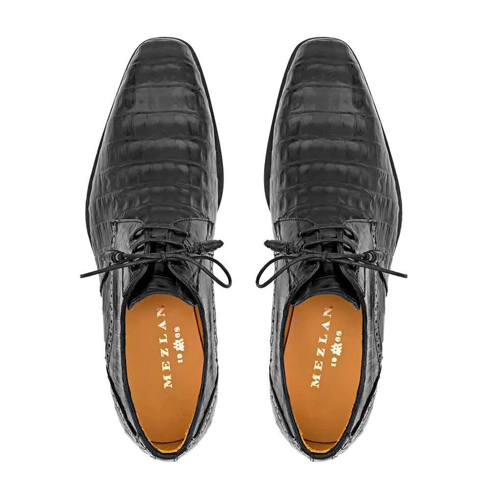 Mezlan Golfo Black Plain Toe Crocodile Derby shoes