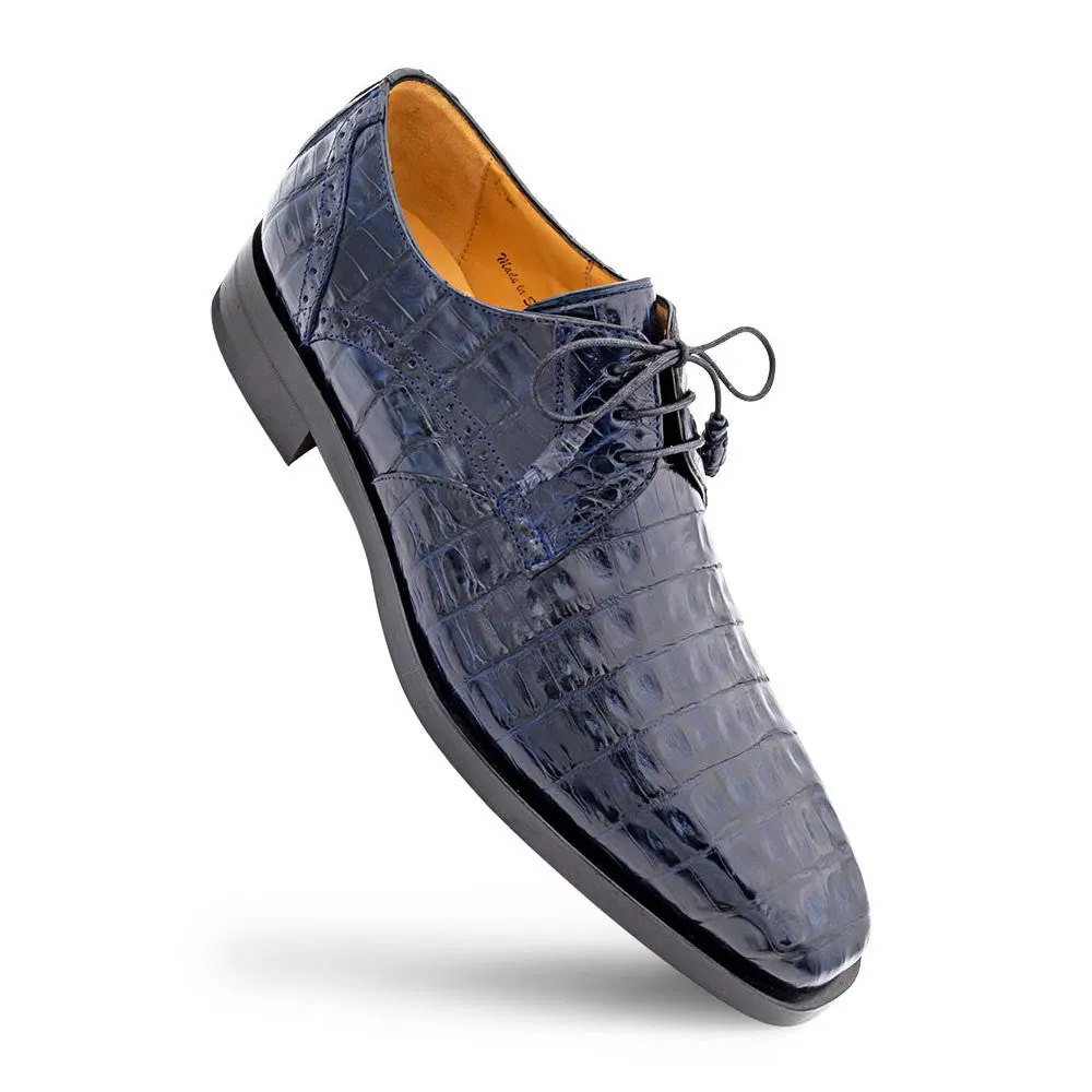 Mezlan Golfo Blue Plain Toe Crocodile Derby Shoes