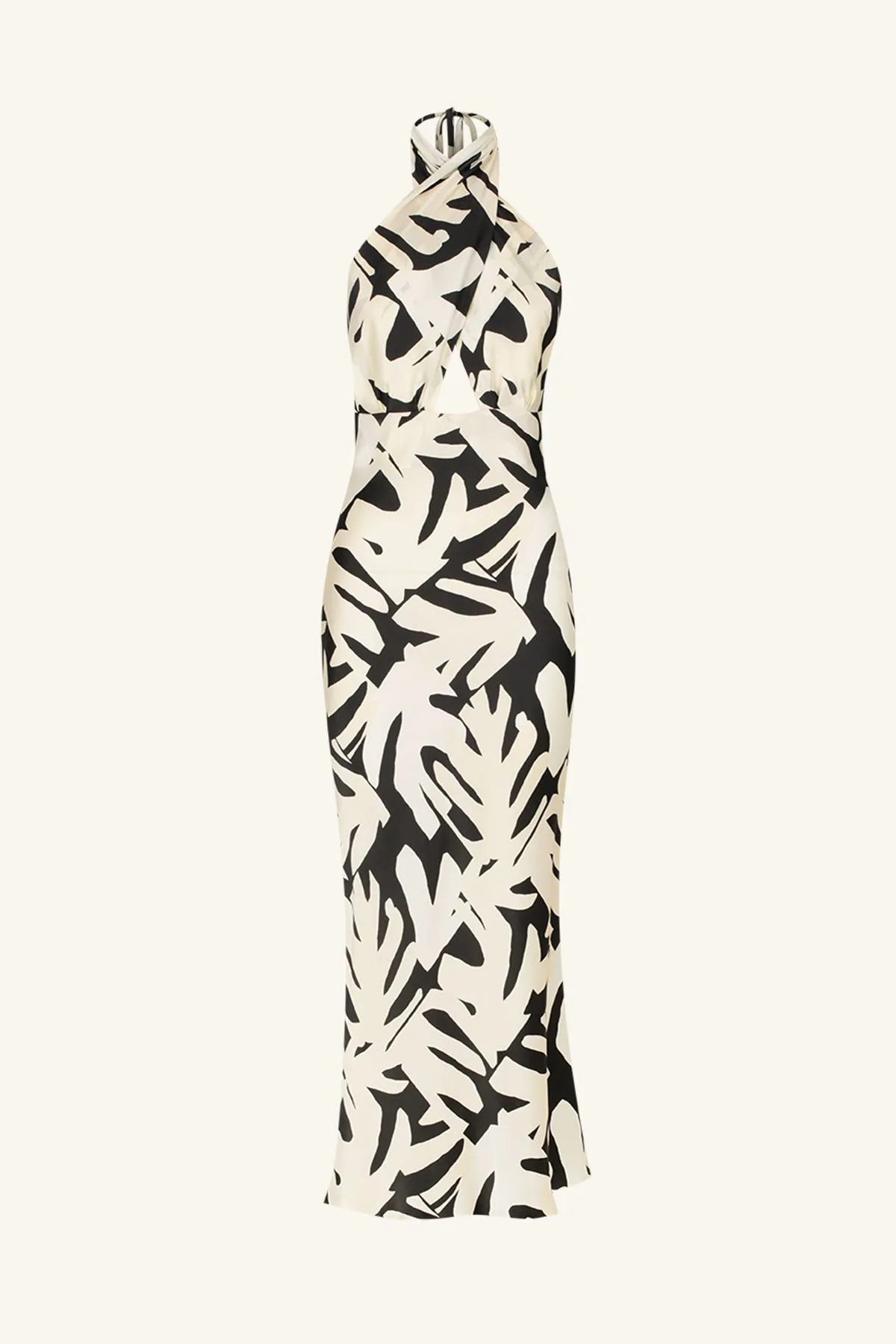 MICAH SILK CROSS FRONT HALTER BIAS MIDI DRESS