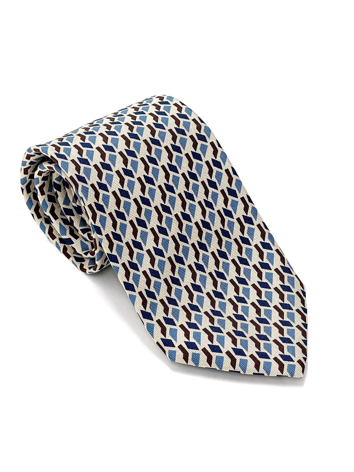 Mid Blue, Beige & Brown Abstract Print Tie