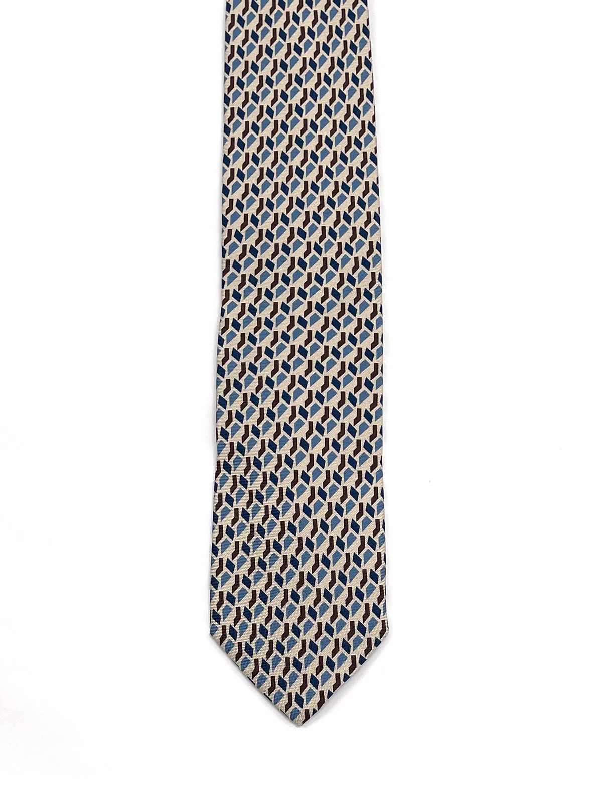 Mid Blue, Beige & Brown Abstract Print Tie