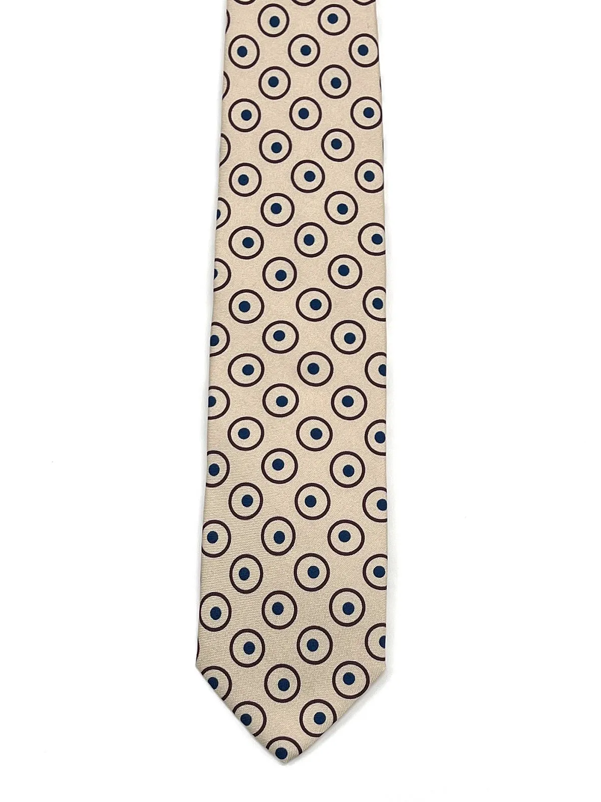 Mid Blue, Beige & Brown Circle Print Tie