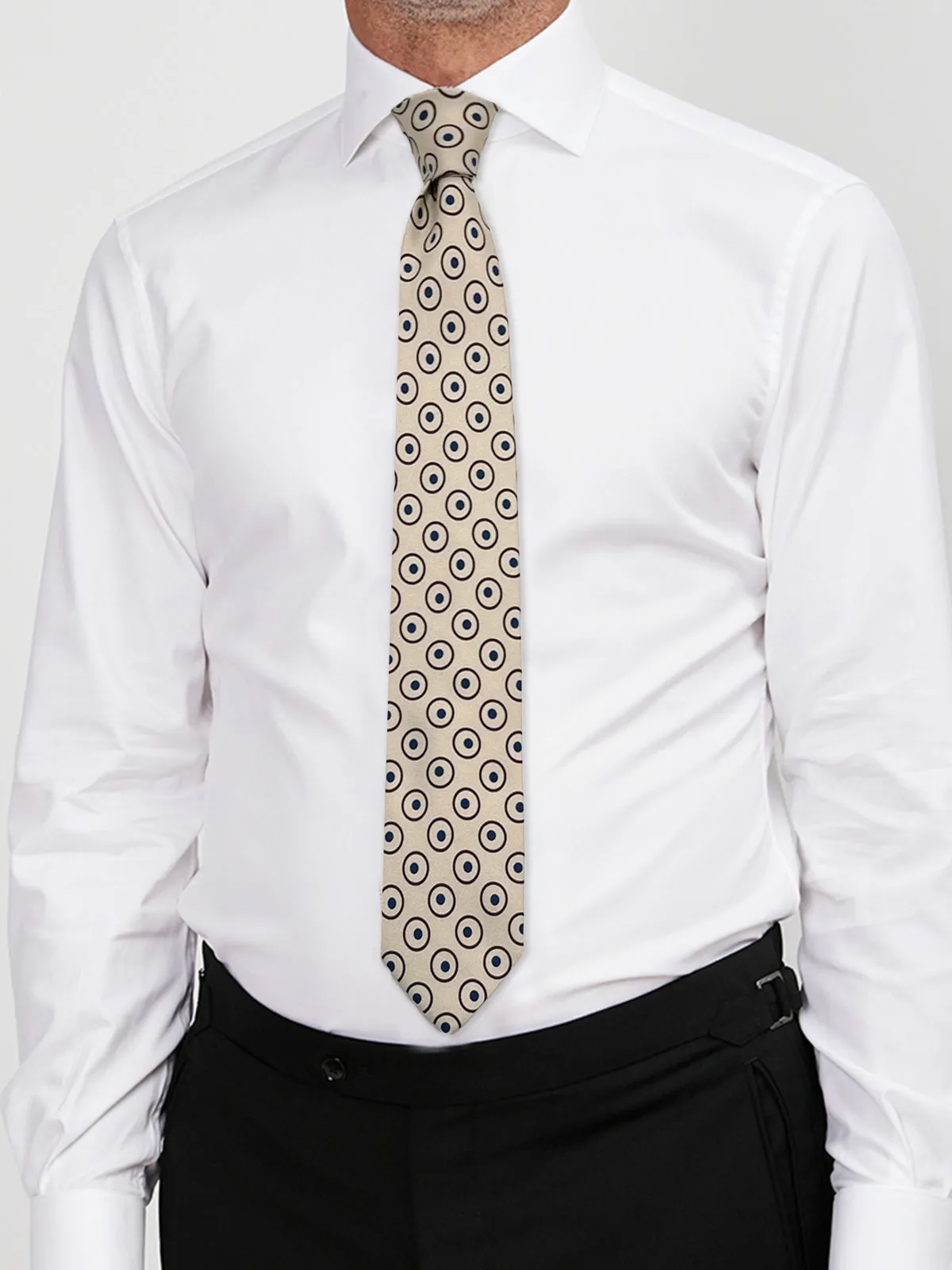 Mid Blue, Beige & Brown Circle Print Tie