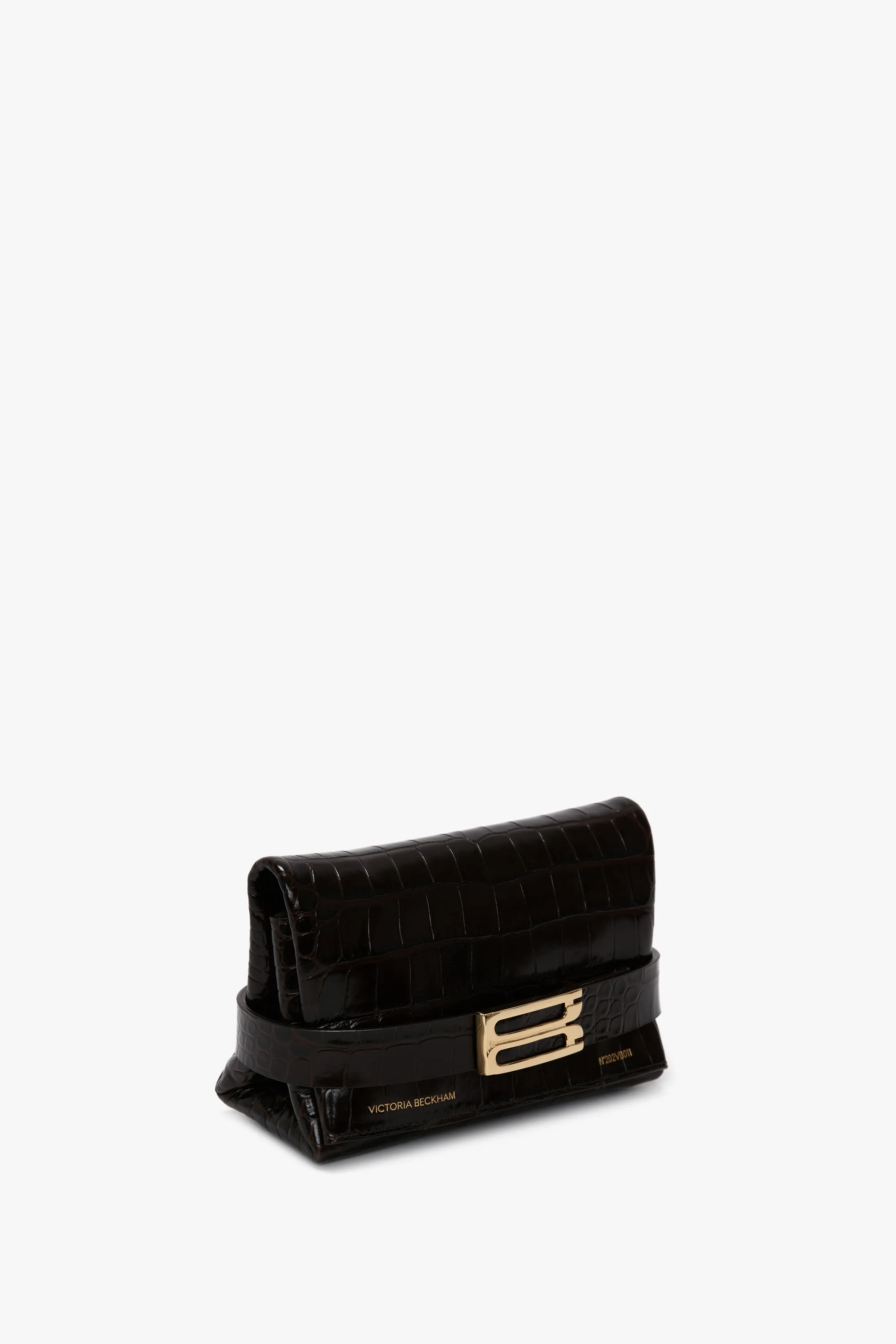 Mini B Pouch Bag In Croc Embossed Espresso Leather