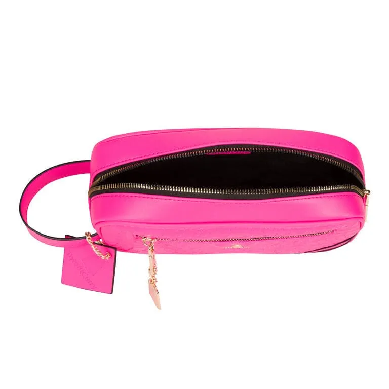 Neon Pink Apollo 2 Faux Crocodile Skin Toiletry Bag