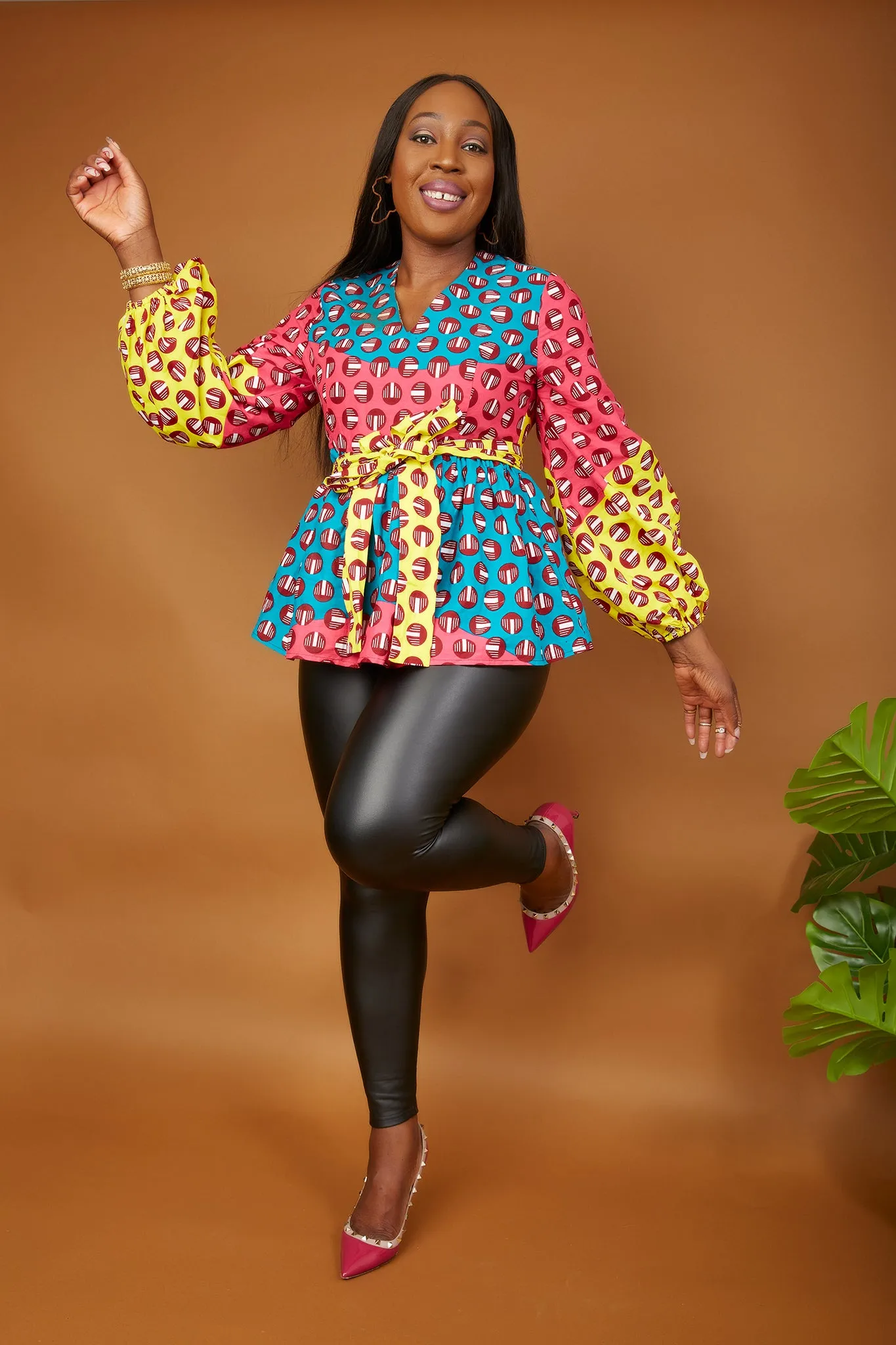 New In African Print Long Sleeve High Waist Top (available in Plus Size) - Akaomma