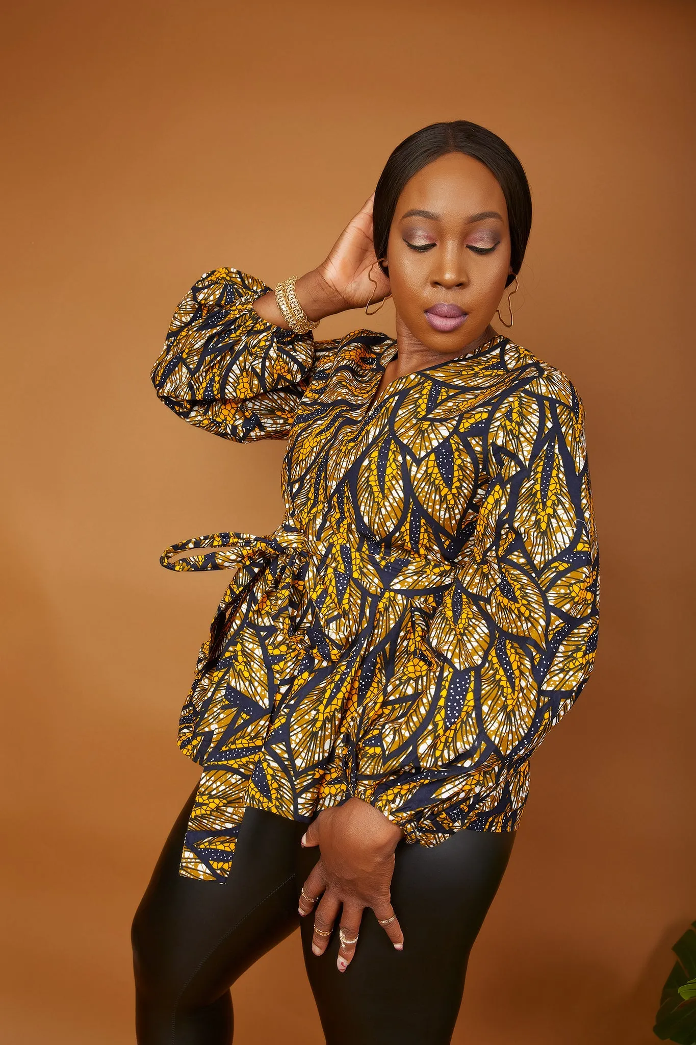 New In African Print Long Sleeve High Waist Top (available in Plus Size) - Akaomma