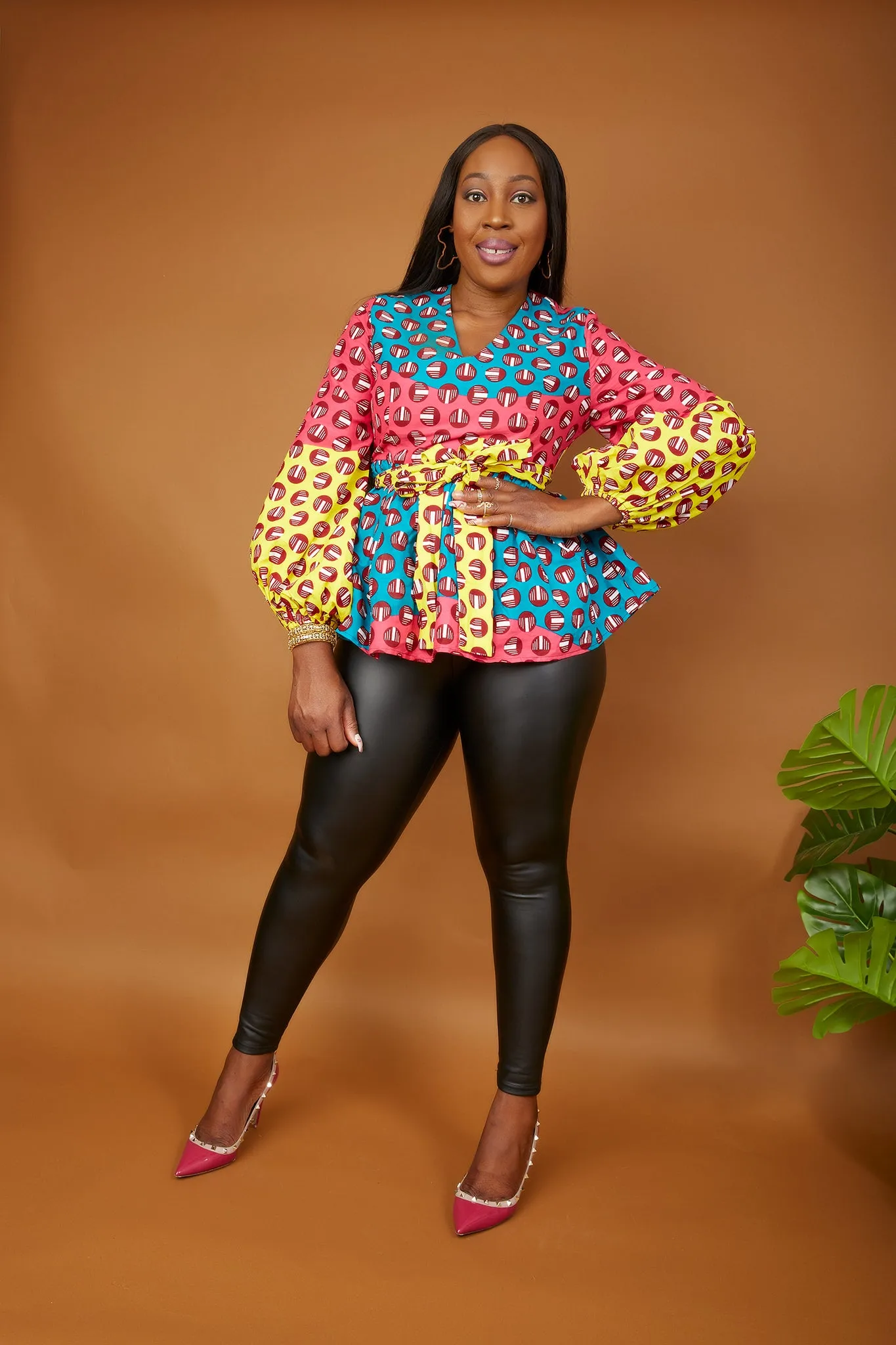 New In African Print Long Sleeve High Waist Top (available in Plus Size) - Akaomma