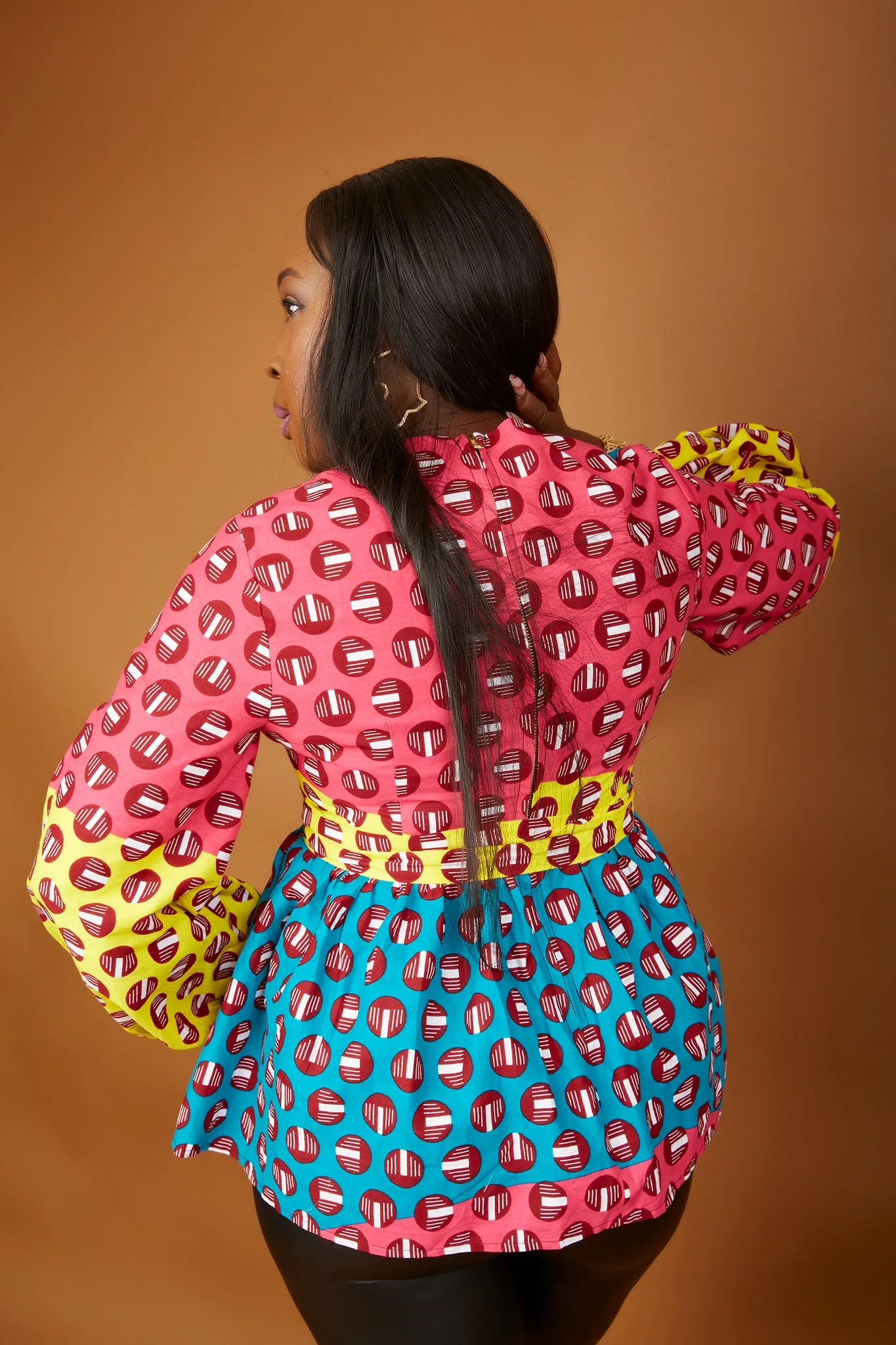 New In African Print Long Sleeve High Waist Top (available in Plus Size) - Akaomma