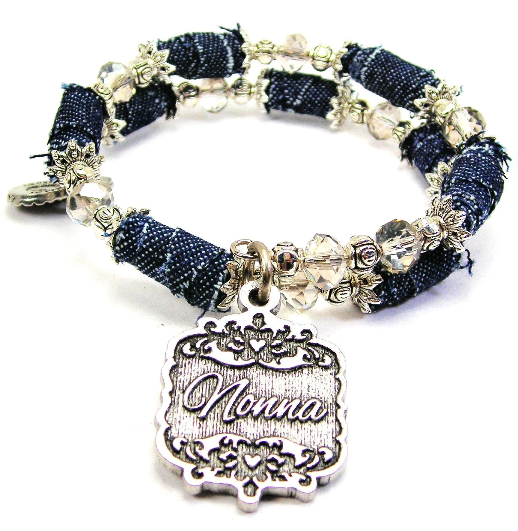 Nonna Victorian Scroll Blue Jean Beaded Wrap Bracelet