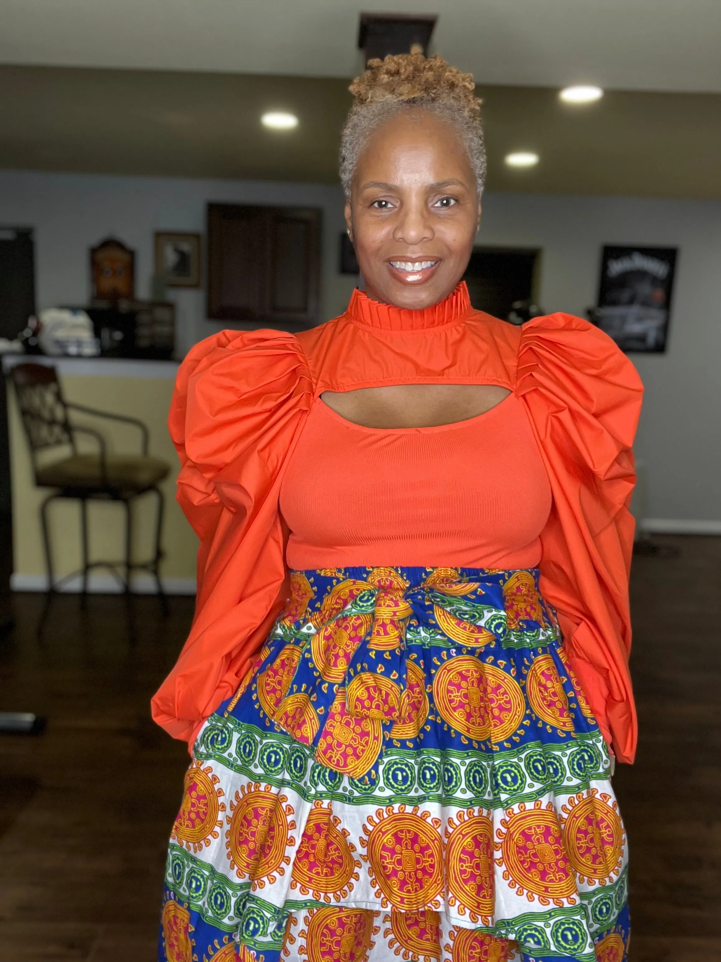 Orange & White Hi-Lo African Print Skirt