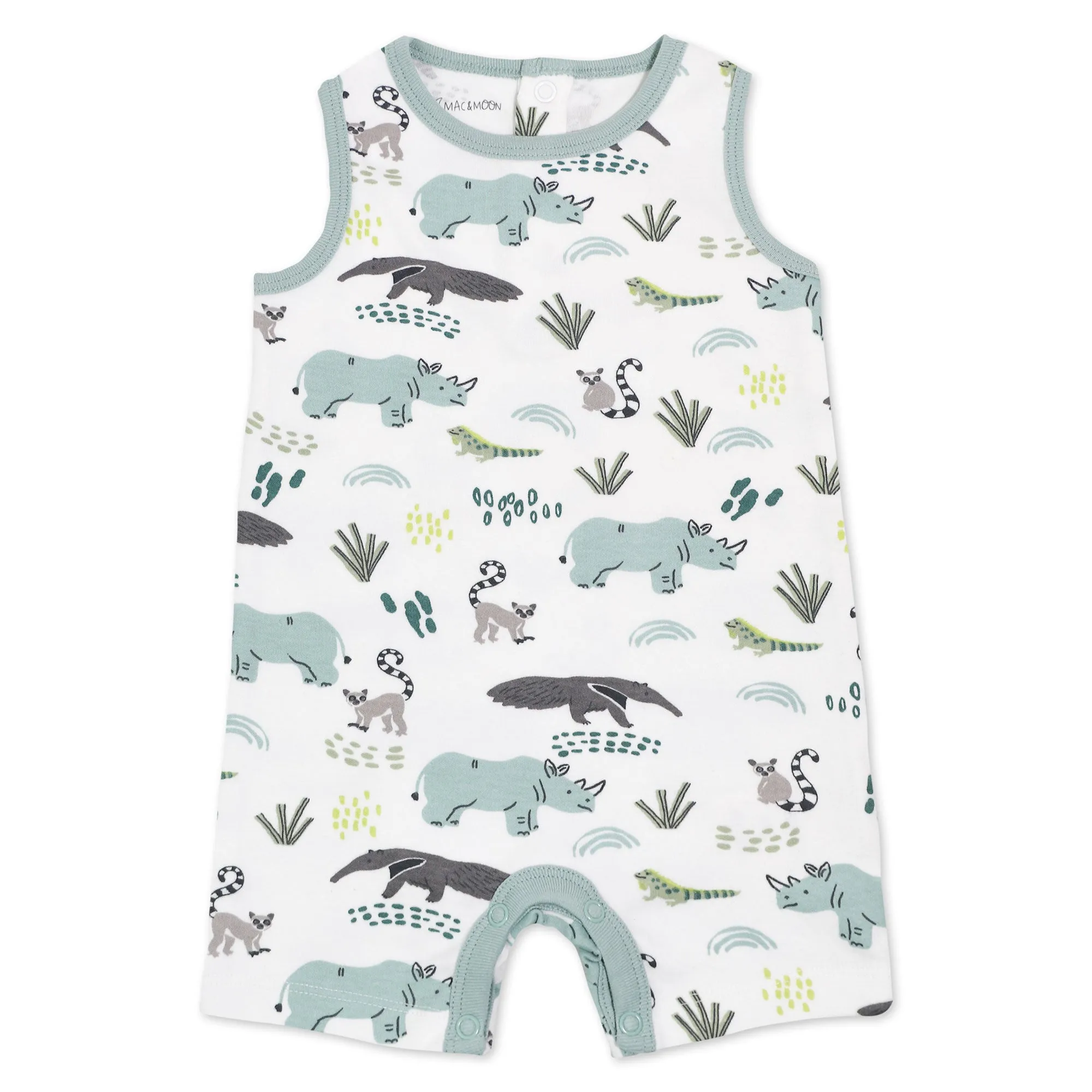 Organic Cotton 2-Pack Tank Style Romper in Rhino Buddies Print