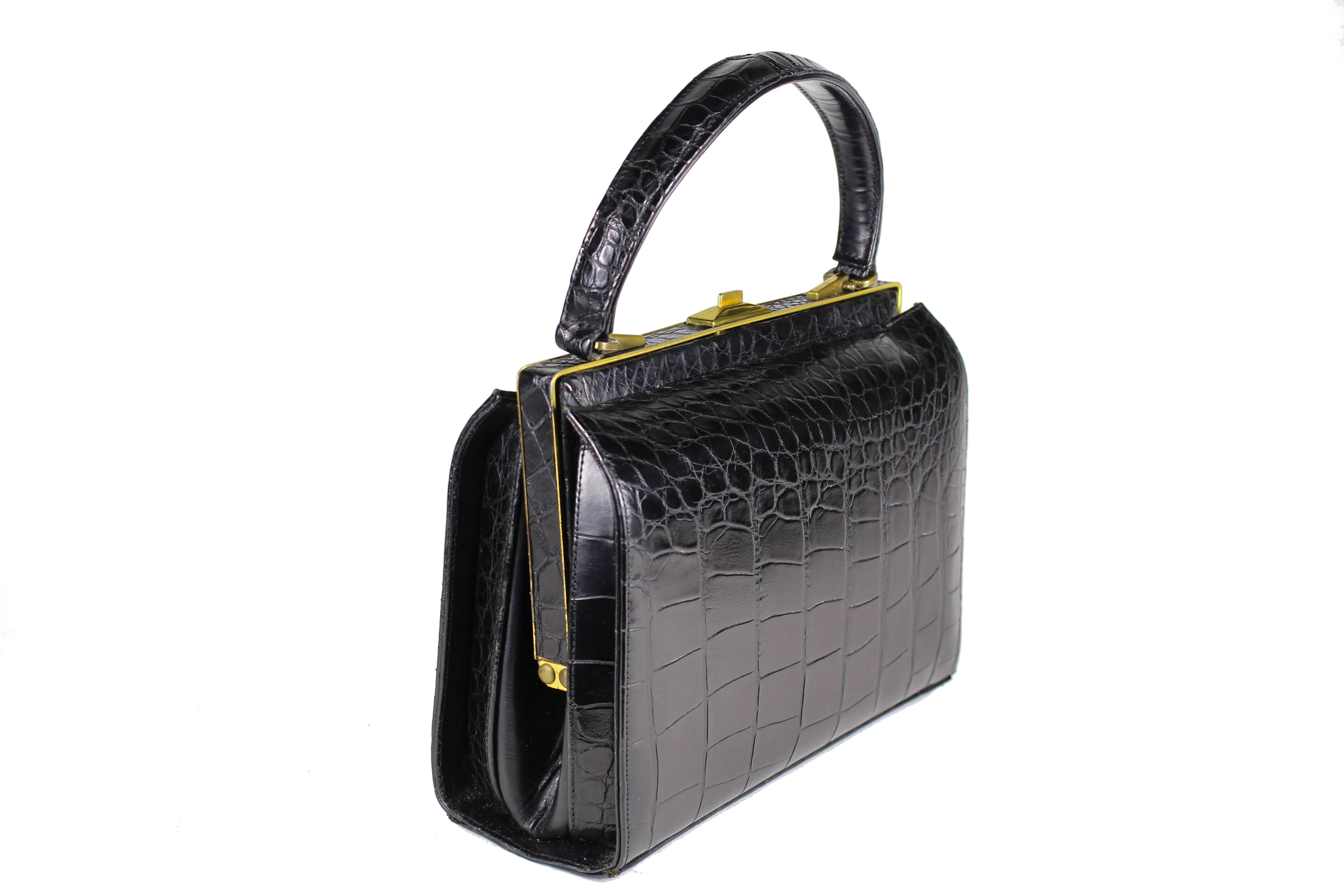 PALIZZIO black crocodile skin handbag with single handle