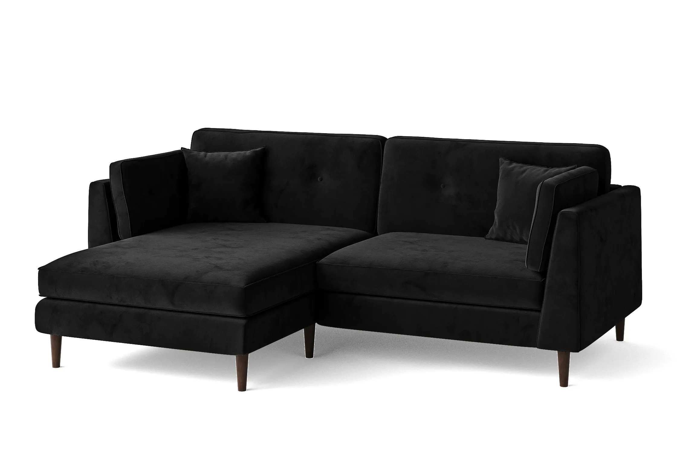 Ragusa 3 Seater Left Hand Facing Chaise Lounge Corner Sofa Black Velvet