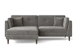 Ragusa 3 Seater Left Hand Facing Chaise Lounge Corner Sofa Grey Velvet