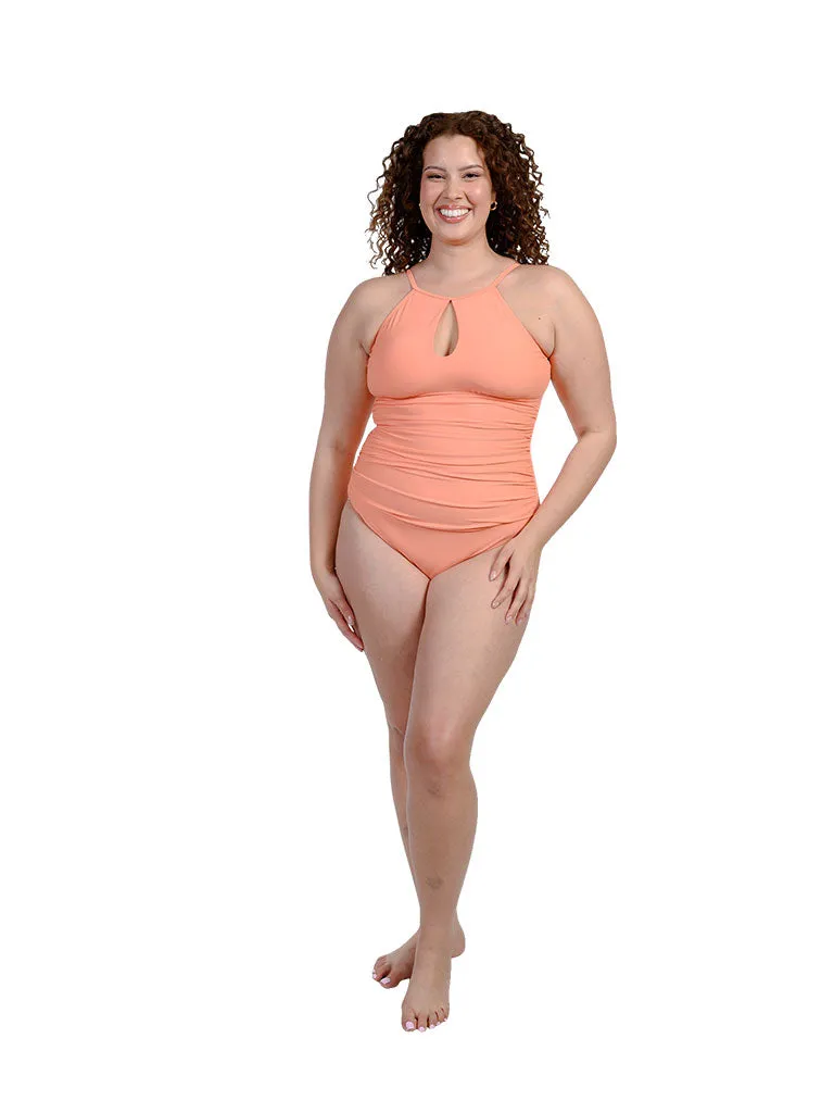 Side shirred one piece swimsuit