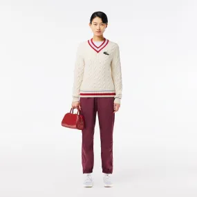 Unisex Lacoste V-Neck Cable Knit Sweater in Organic Cotton