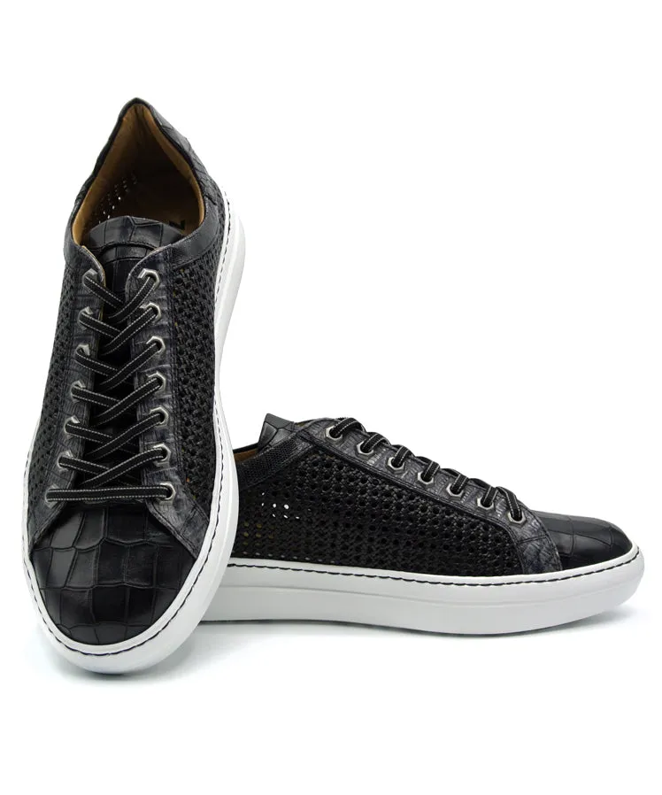 VENTO Calfskin Side Weave & Embossed Crocodile Sneaker