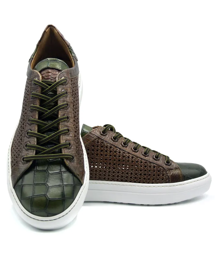 VENTO Calfskin Side Weave & Embossed Crocodile Sneaker