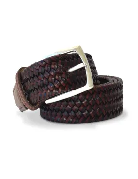 Woven Leather Stretch Belt with Crocodile Tab | Cigar